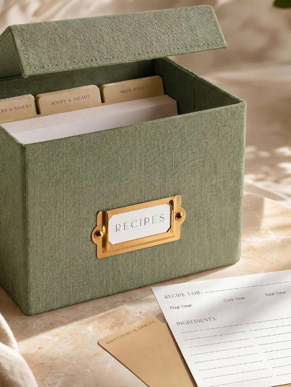 Beautiful Linen Recipe Box - Fits 4x6 inch Cards to Organize 250 Recipes